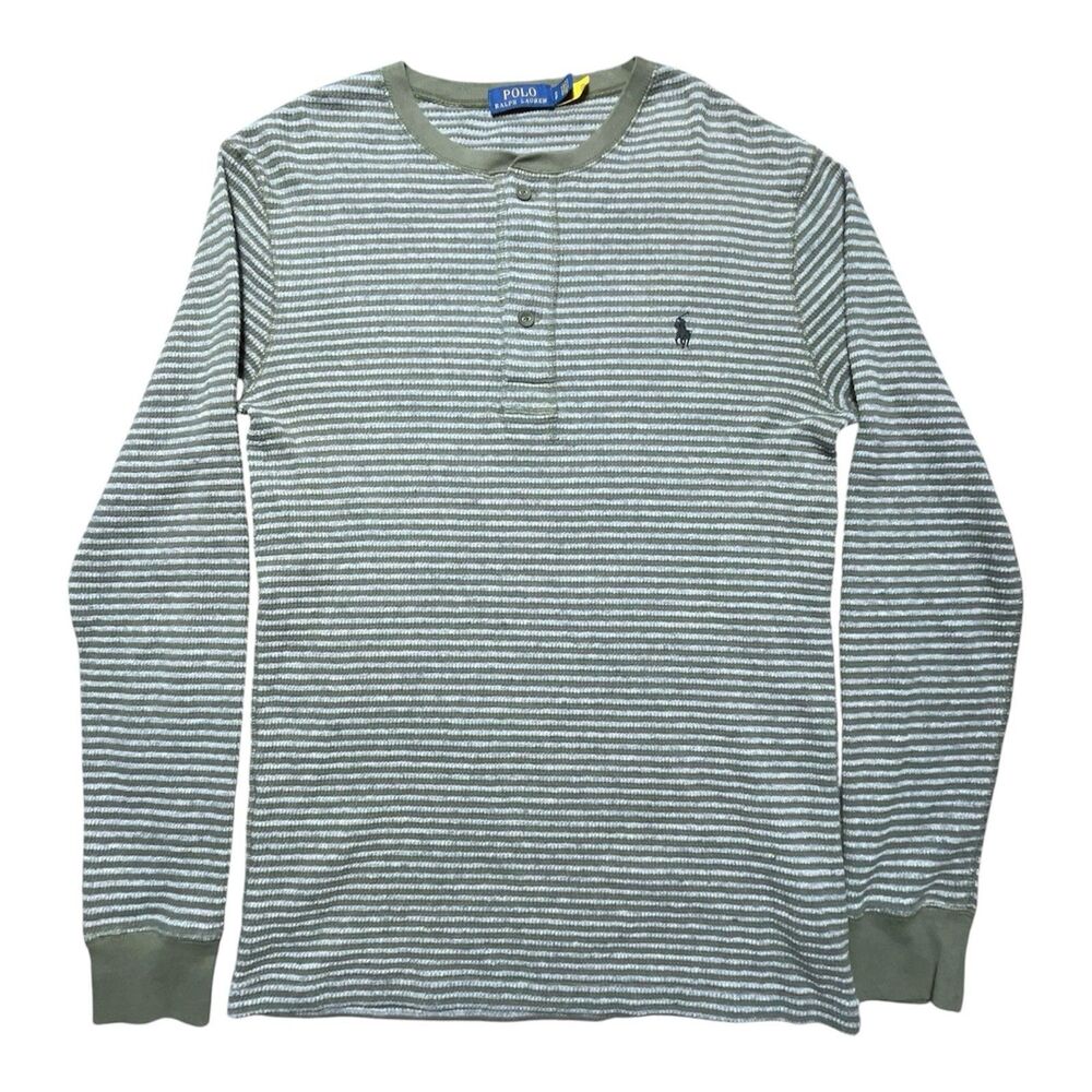 Polo Ralph Lauren Mens S Waffle Knit Henley Shirt Long Sleeve Striped Pony